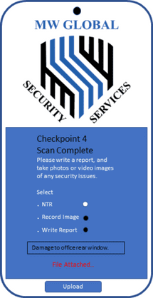 Security Guarding Service activity App shows information after a guard has scanned a checkpoint