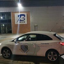 alarm response mobile security patrol attending an alarm activation at a warehouse