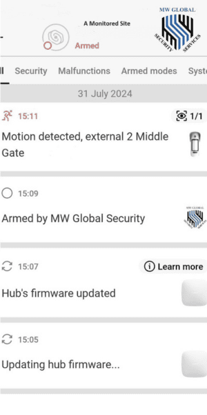 Temporary Security System user interface