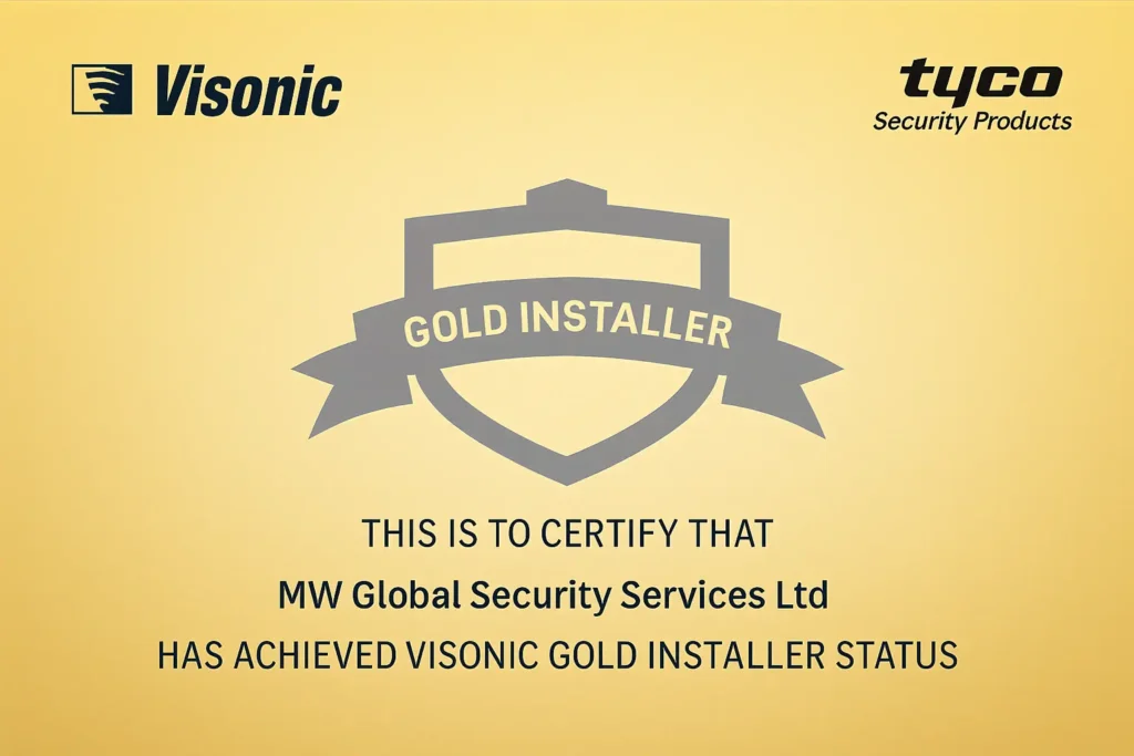 MW Global Security Visonic Certified Installer Certificate.