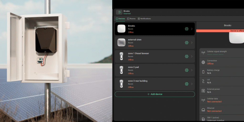 Ajax hub installed for remote alarm monitoring and system communication