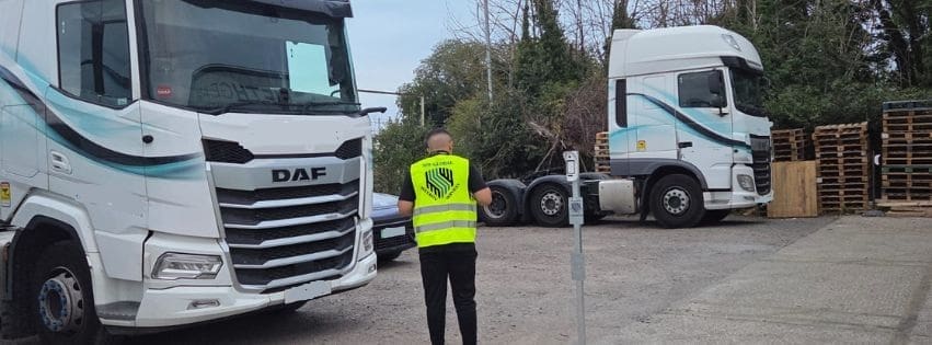 Gatehouse security officer managing HGV access and vehicle movements