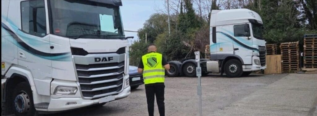 MW Global security officer carrying out a patrol at a logistics yard in Great Blakenham Ipswich.