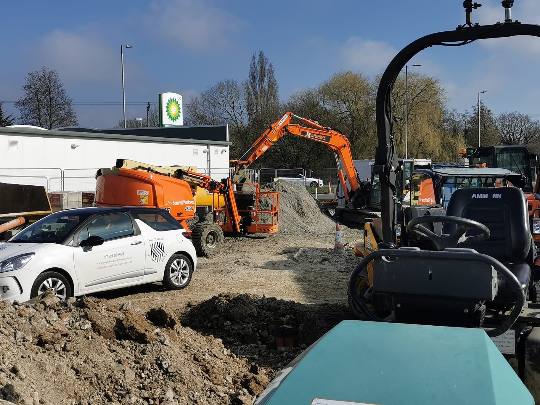 Mobile security patrol checking a construction site outside working hours