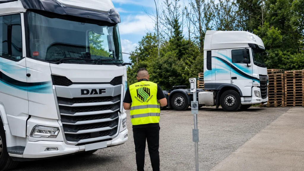 MW Global security officer carrying out vehicle and access checks at a Suffolk logistics site
